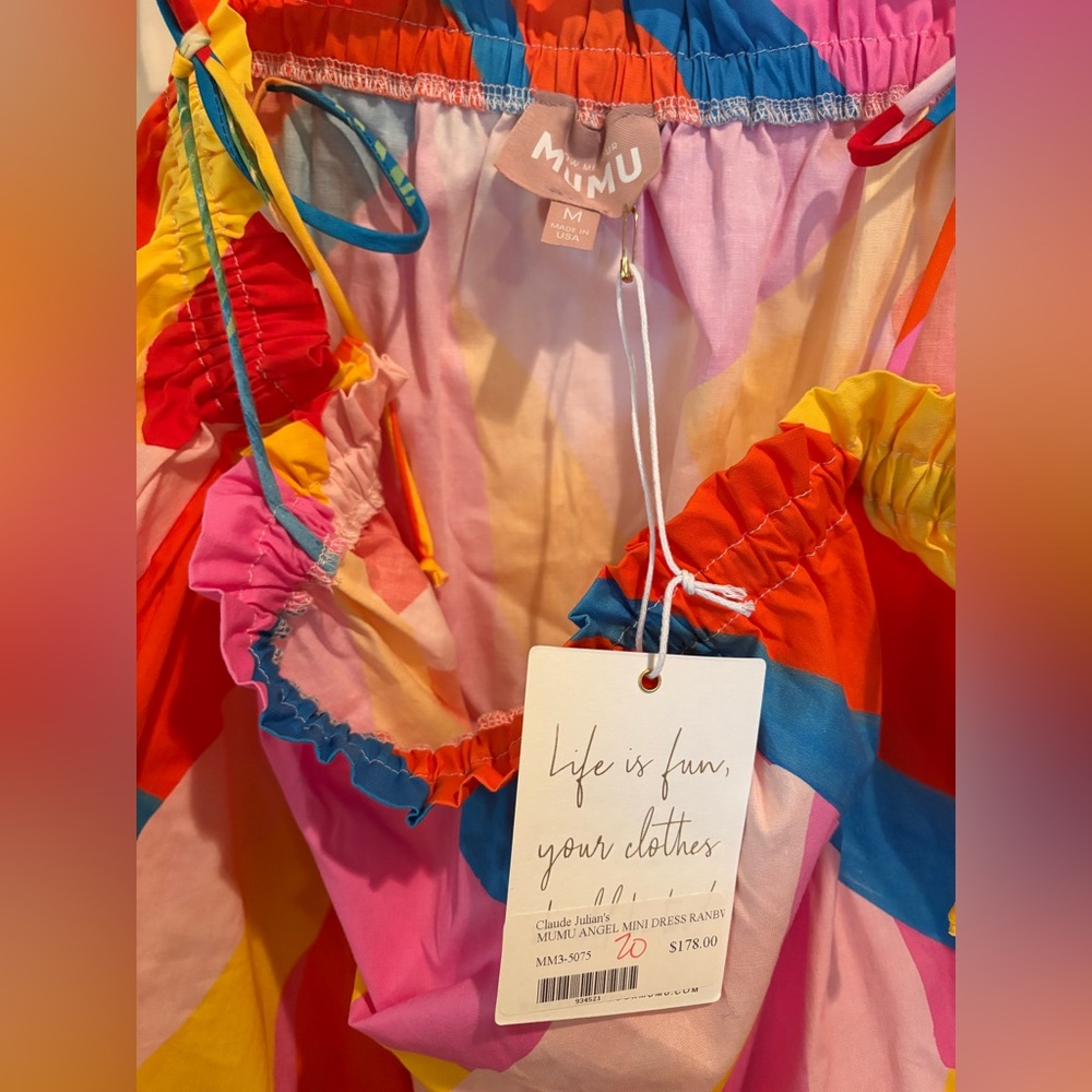 ShowMeYourMumu Angel Mini Dress in the "Rainbow Key" print ruffle trim.size M. - Picture 5 of 5
